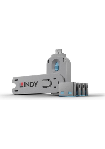 LIN-40452 USB A 4 Adet Port Kilidi ve 1 Adet Anahtar Mavi Renk