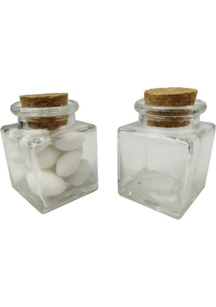 Cam Şişe Kavanoz Mantar Tıpalı Kare 50 ml 240 Adet