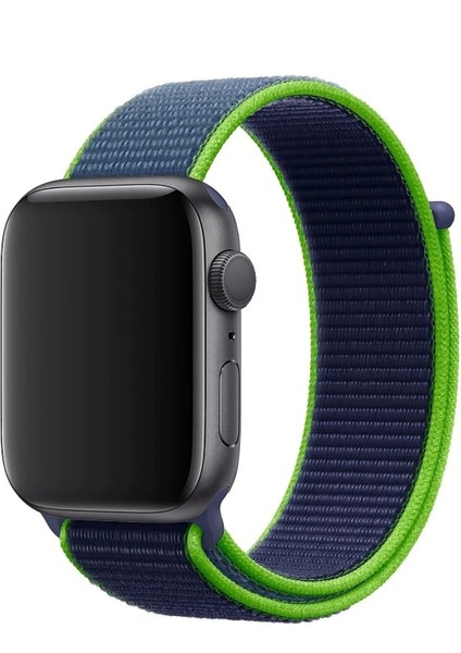 Apple Watch 42 mm / 44MM / 45MM/ 49 mm (Seriler /se/ultra ile Uyumlu) Cırtlı Bant Kordon Yeşil Mavi