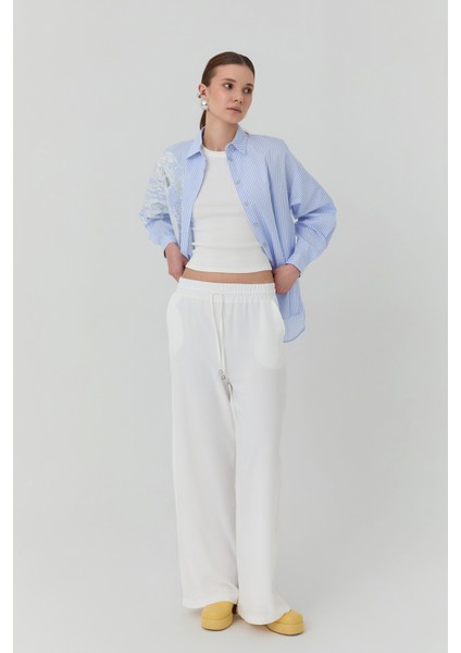 Beli Lastikli Bol Paça Pantolon Beyaz fiyatları