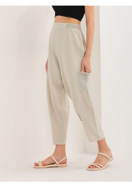 Keten Şalvar Pantalon Bej - L/xl