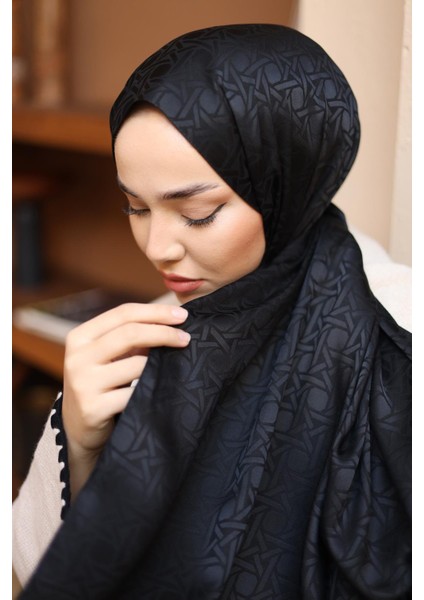 Marka Jakarlı Deluxe Şal - Siyah