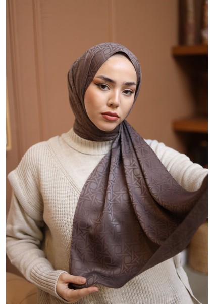 Marka Jakarlı Deluxe Şal - Koyu Vizon