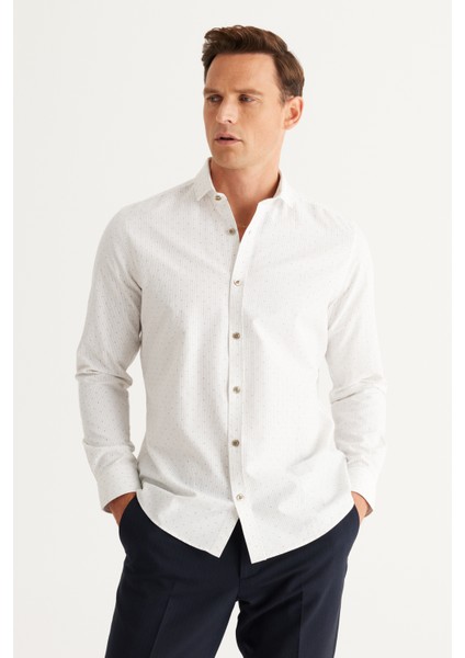Slim Fit Dar Kesim Italyan Yaka Baskılı Gömlek