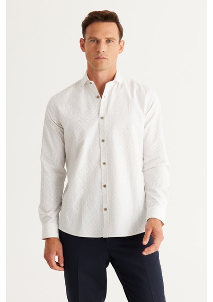Slim Fit Dar Kesim Italyan Yaka Baskılı Gömlek fırsatları