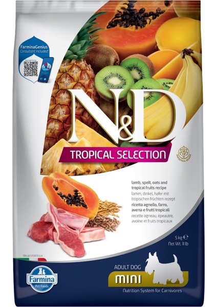 Nd Tropical Selection Köpek 5kg Mini Adult Kuzu Etli Tropikal Meyveli Küçük Irk Yetişkin Köpek Mama