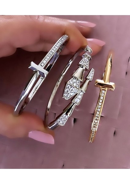 Pinery Jewels Vıp Seri - Marka Model Zirkon Taşlı Yılan Bileklik