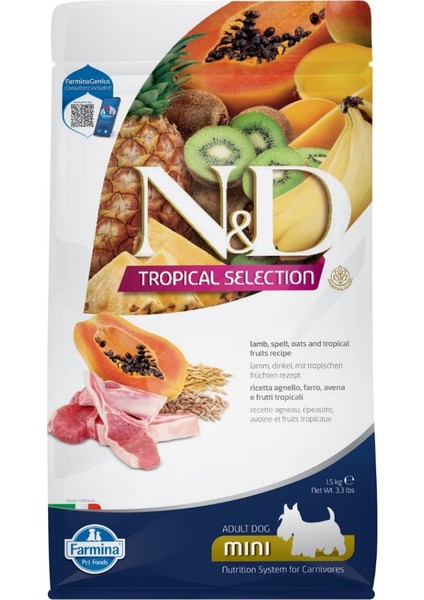 Nd Tropical Selection Köpek 1,5kg Mini Adult Kuzu Etli Tropikal Meyve Küçük Irk Yetişkin Köpek Mama