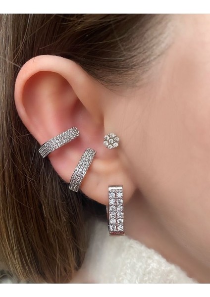 Pinery Jewels Vıp Seri - Kare Renkli Zirkon Taşlı Kıkırdak Küpe Earcuff