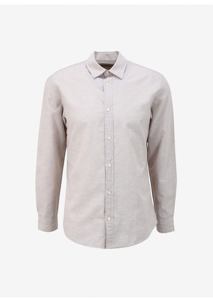 Slim Fit Krem Erkek Gömlek Jjelınen Blend Shırt Ls Sn