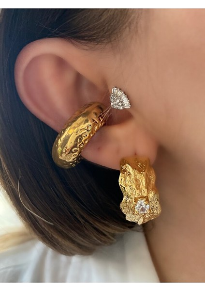 Pinery Jewels Iri Tombul Halka Çelik Kararmaz Kıkırdak Earcuff