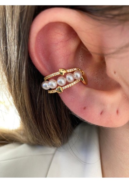 Kalp ve Incili Zirkon Taşlı Altın Kaplama Kıkırdak Earcuff fiyatları