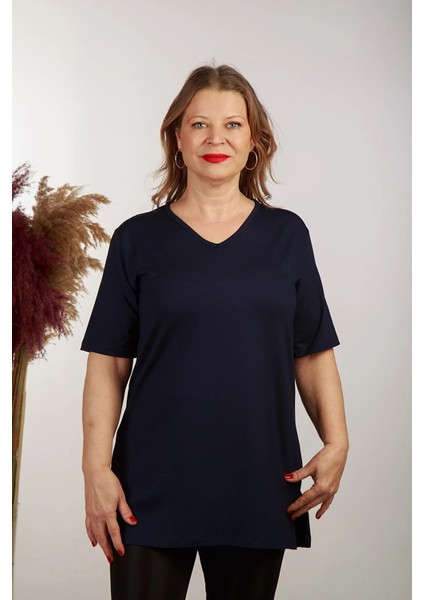 Boutique Arzu Inan Tunik V Yaka Kısa Kollu Yıtmaçlı