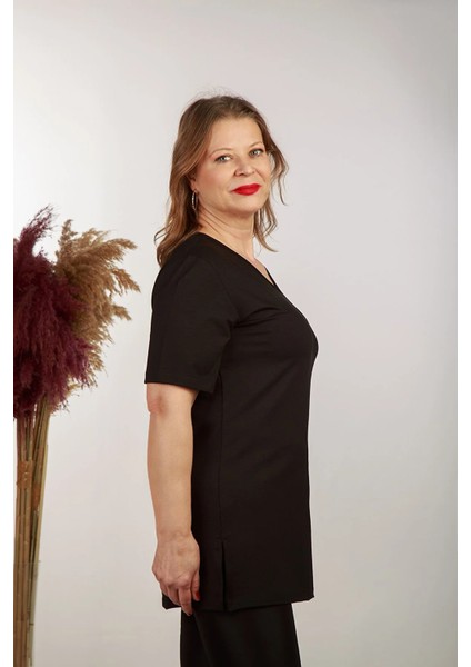 Boutique Arzu Inan Tunik V Yaka Kısa Kollu Yıtmaçlı