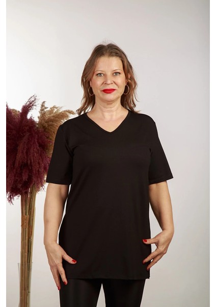 Boutique Arzu Inan Tunik V Yaka Kısa Kollu Yıtmaçlı