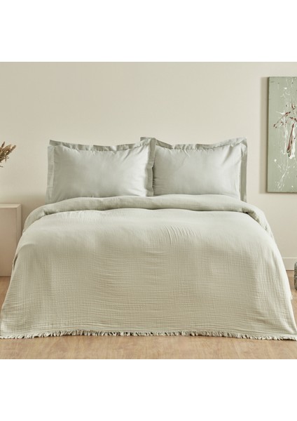 Minel Çift Kişilik Pike Yatak Örtüsü Seti Adaçayı