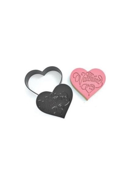 Valentine Yazılı Sevgililer Günü Kurabiye Kesme ve Damgalama Kalıbı 2 Parça