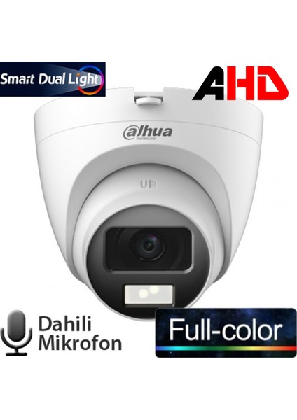 DTS Teknoloji Dahua Dome Ahd Kamera 1080P Smart Dual LED Full Color Mikrofonlu Sesli Hdcvı HAC-T1A21P-U-IL-A 2mp