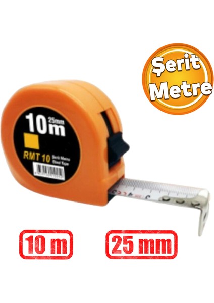 Plastik Kaplamalı Bükülebilir Sert Metal Ölçü Ölçme Şerit Metre 10 Metre 25 mm Mezura
