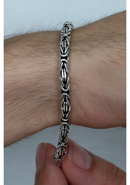 Gümüş Erkek Bileklik Yuvarlak Kral Model 5 mm 18 gr msb05