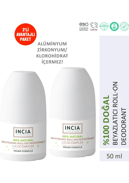 %100 Doğal Roll On Deodorant Lekesiz 50 ml X2 Adet