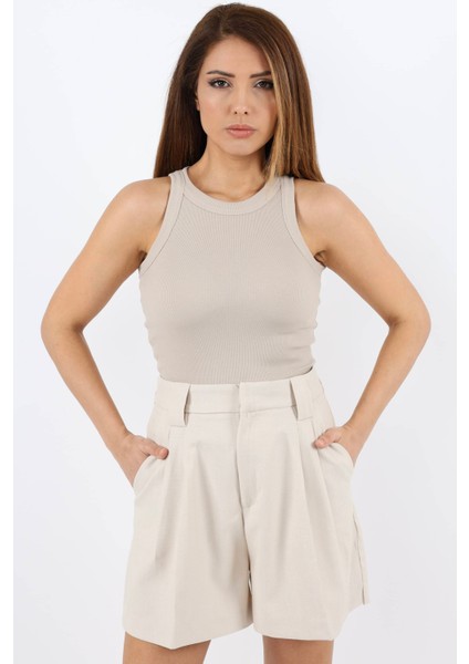 Kadın 3’lü Premium Pamuklu Fitilli Bej Krem Siyah Atlet modelleri