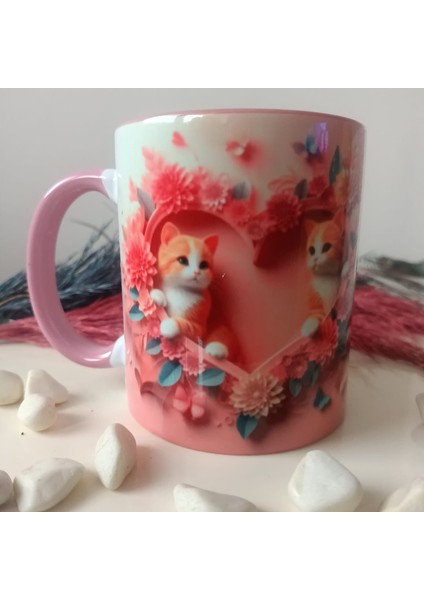 3D Kediler Tasarım Baskı Kupa