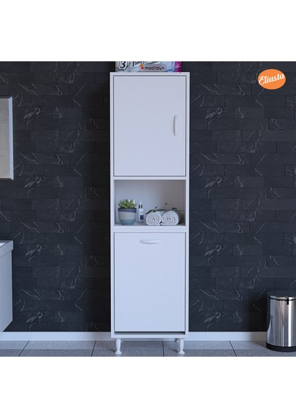 50 x 163,4 x 32,5 cm 2 Kapak 3 Bölmeli Kirli Çamaşır Dolabı Sepetli Banyo Dolabı