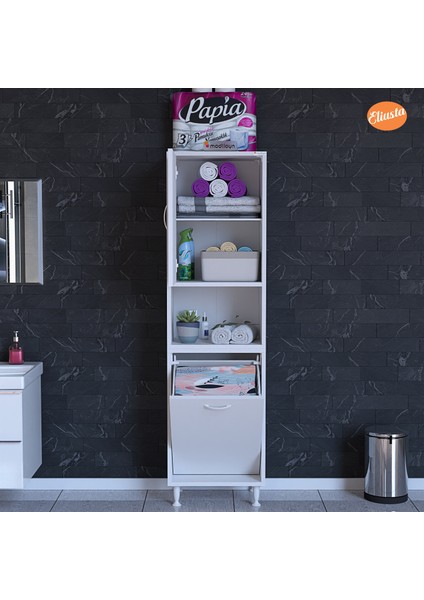 50 x 163,4 x 32,5 cm 2 Kapak 3 Bölmeli Kirli Çamaşır Dolabı Sepetli Banyo Dolabı