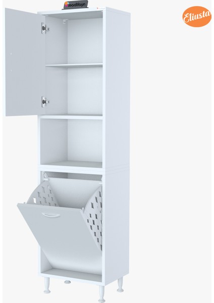 50 x 163,4 x 32,5 cm 2 Kapak 3 Bölmeli Kirli Çamaşır Dolabı Sepetli Banyo Dolabı