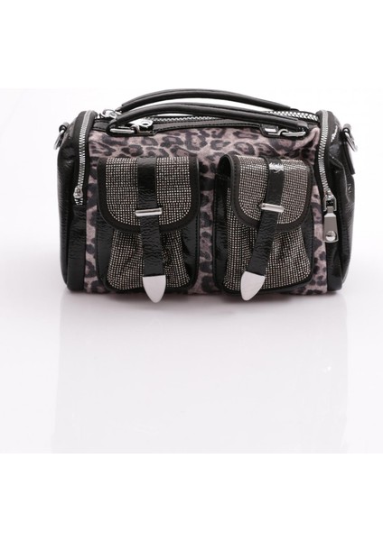 Ççs 17366 Kadin Leopar Desenli El ve Omuz Çantasi