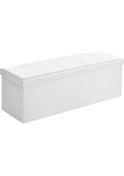 Tabure 120 Litre, Saklama Kutusu, Tabure, Katlanabilir, 300 Kg'a Kadar Yük, Sentetik Deri Kapak, Döşemeli, Beyaz LSF702