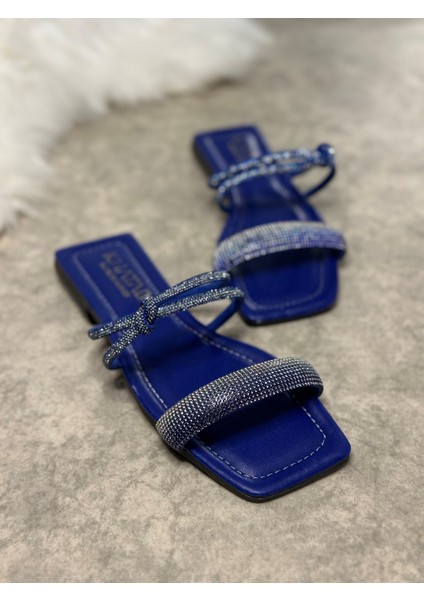 Günlük Kadın Terlik Tek Bantlıtaşlı Alçak Topuklu Küt Burunlu Rahat Taban Hafif 09