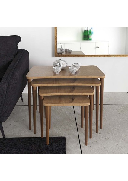 Erendiz 5li Ahşap Ayaklı Orta Sehpa ve Zigon Sehpa Seti Xl modelleri