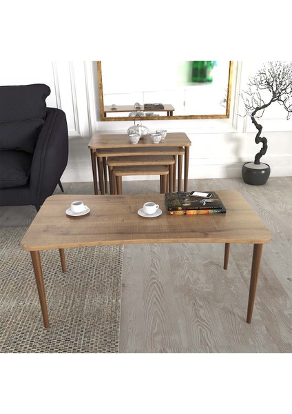 Erendiz 5li Ahşap Ayaklı Orta Sehpa ve Zigon Sehpa Seti Xl