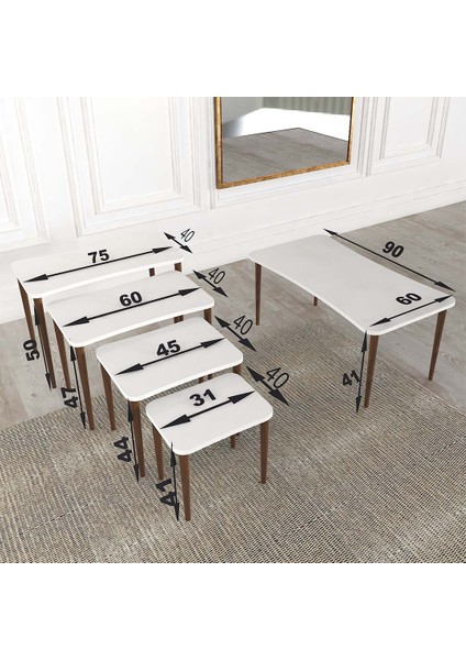 Erendiz 5li Ahşap Ayaklı Orta Sehpa ve Zigon Sehpa Seti Xl indirimleri