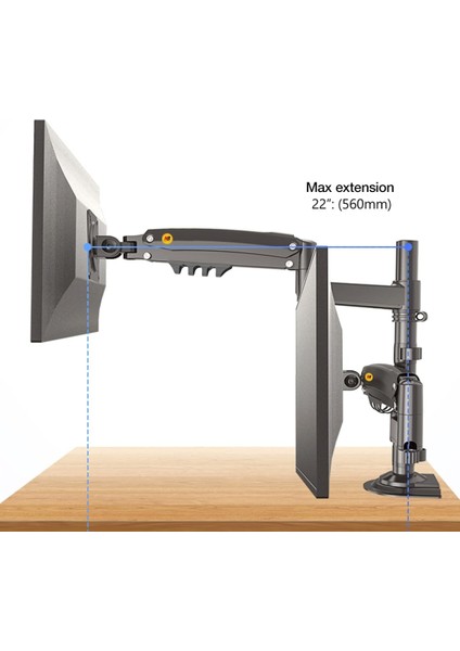 H180 17"-27" Uyumlu Çift Kol Amortisörlü 2-9kg Profosyonel Monitör Standı