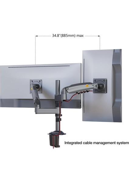 H180 17"-27" Uyumlu Çift Kol Amortisörlü 2-9kg Profosyonel Monitör Standı