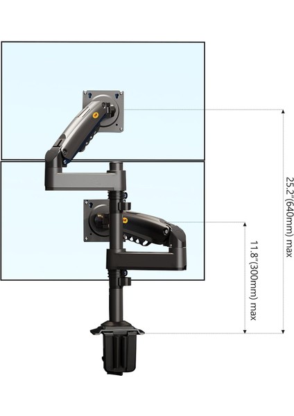 H180 17"-27" Uyumlu Çift Kol Amortisörlü 2-9kg Profosyonel Monitör Standı