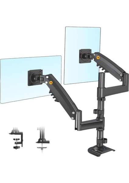 H180 17"-27" Uyumlu Çift Kol Amortisörlü 2-9kg Profosyonel Monitör Standı