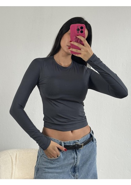 Füme Bisiklet Yaka Uzun Kollu Slimfit Basic Body 26286
