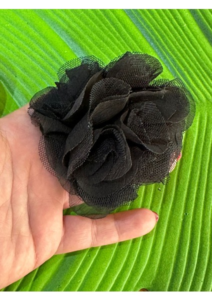 9x9 cm Siyah Tüllü Çiçek Broş Yaka Iğnesi Türban Iğnesi Giyim Aksesuarı