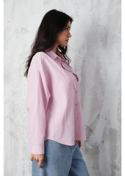 Pembe Basic Geniş Kesim Çizgili Gömlek 27075 fırsatları