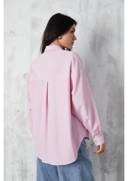 Pembe Basic Geniş Kesim Çizgili Gömlek 27075 indirimleri