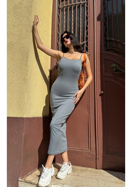 Füme Ip Askılı Kaş Korse Uzun Dar Elbise 27133