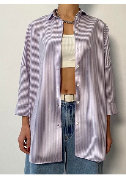 Lila Çizgili Oversize Gömlek 27001 fiyatları