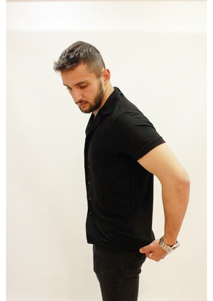 Erkek Caz 2000 Waffle Kısa Kol Siyah Gömlek modelleri