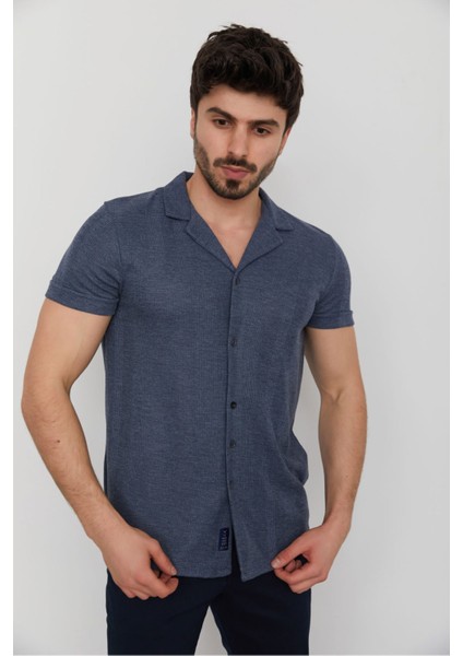 Erkek Caz 2000 Waffle Kısa Kol Siyah Gömlek