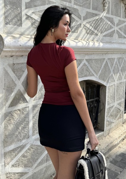 Bordo Bisiklet Yaka Kısa Kollu Slimfit Basic Body 27132 modelleri