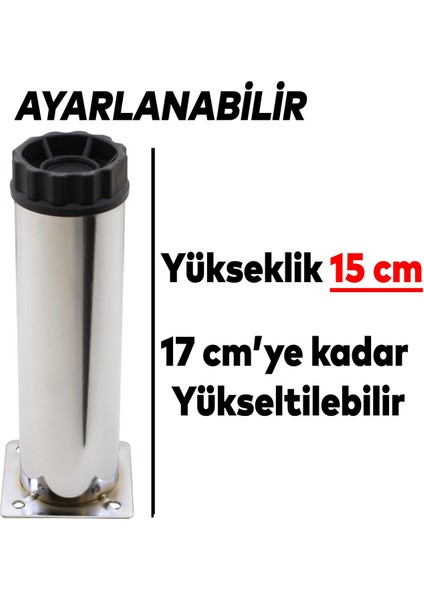 Ayarlanabilir Mobilya Kanepe Baza Koltuk Metal Destek Yükseltici Ayağı 15 cm Krom Ayakları (8 Adet)